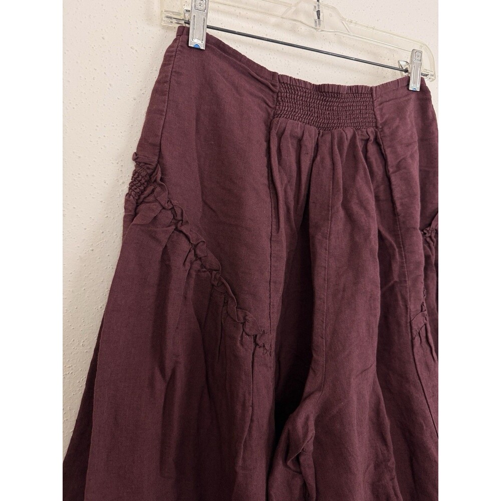 Free People Palazzo Pants Sz S Wide Leg Linen Blend Elastic Smocked Waist Brown - Picture 4 of 8